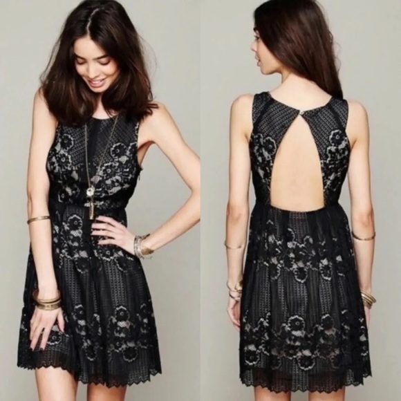 Free People Black Rocco Lace Overlay Mini Dress Womens size 6 - Picture 3 of 12